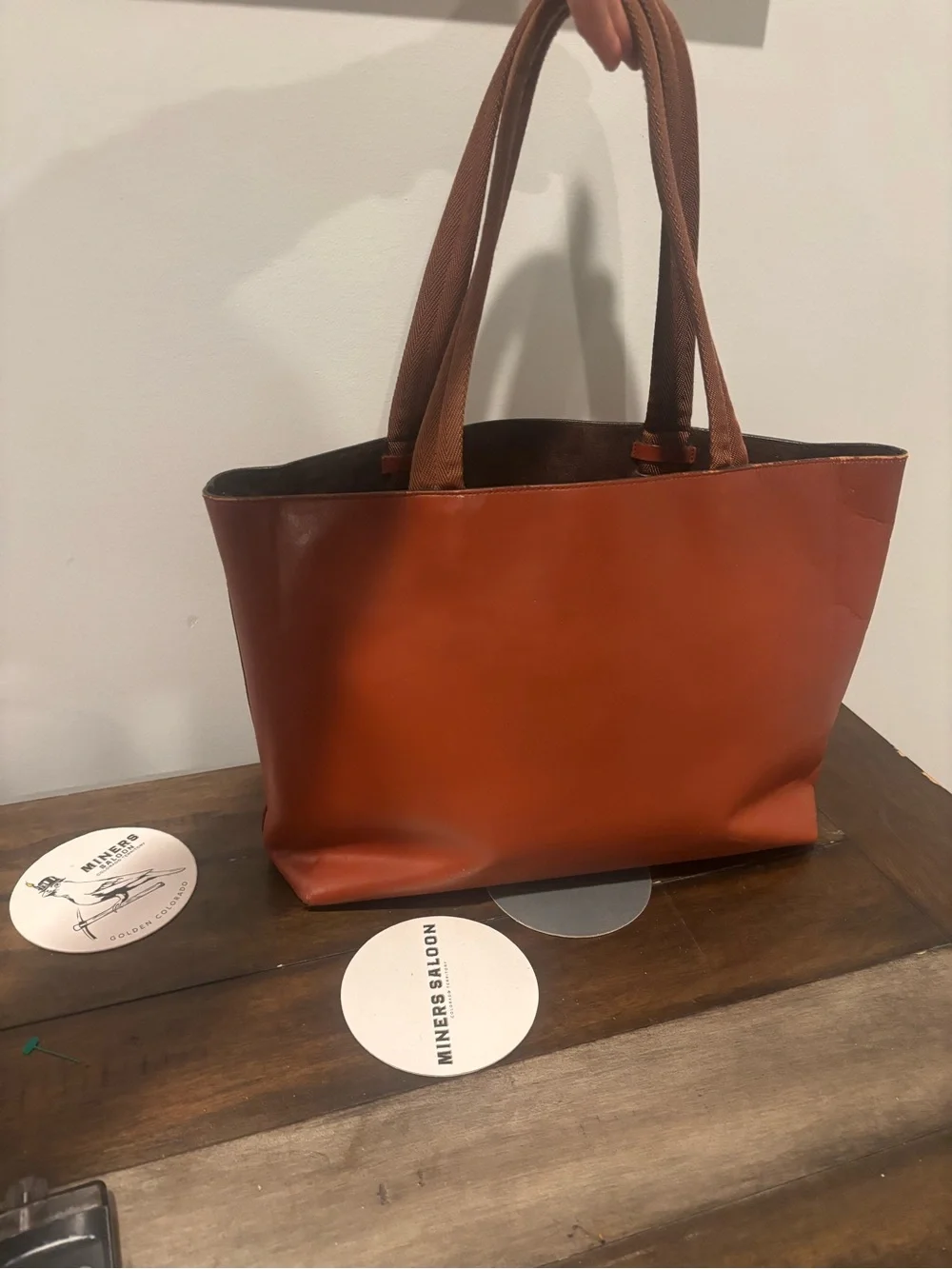 PRADA Leather Vitello Leather Cutout Tote